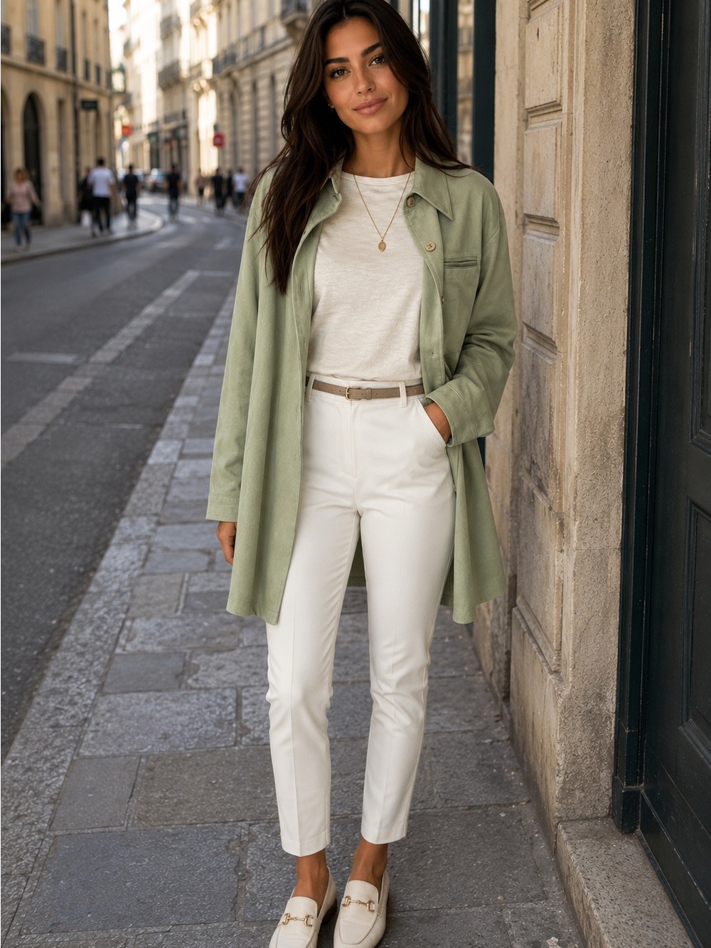 Halston Sage Green Shacket Jacket Womens L Button Front Minimalist Overshirt